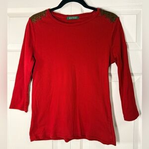 Ralph Lauren Red Top with Brown Accents